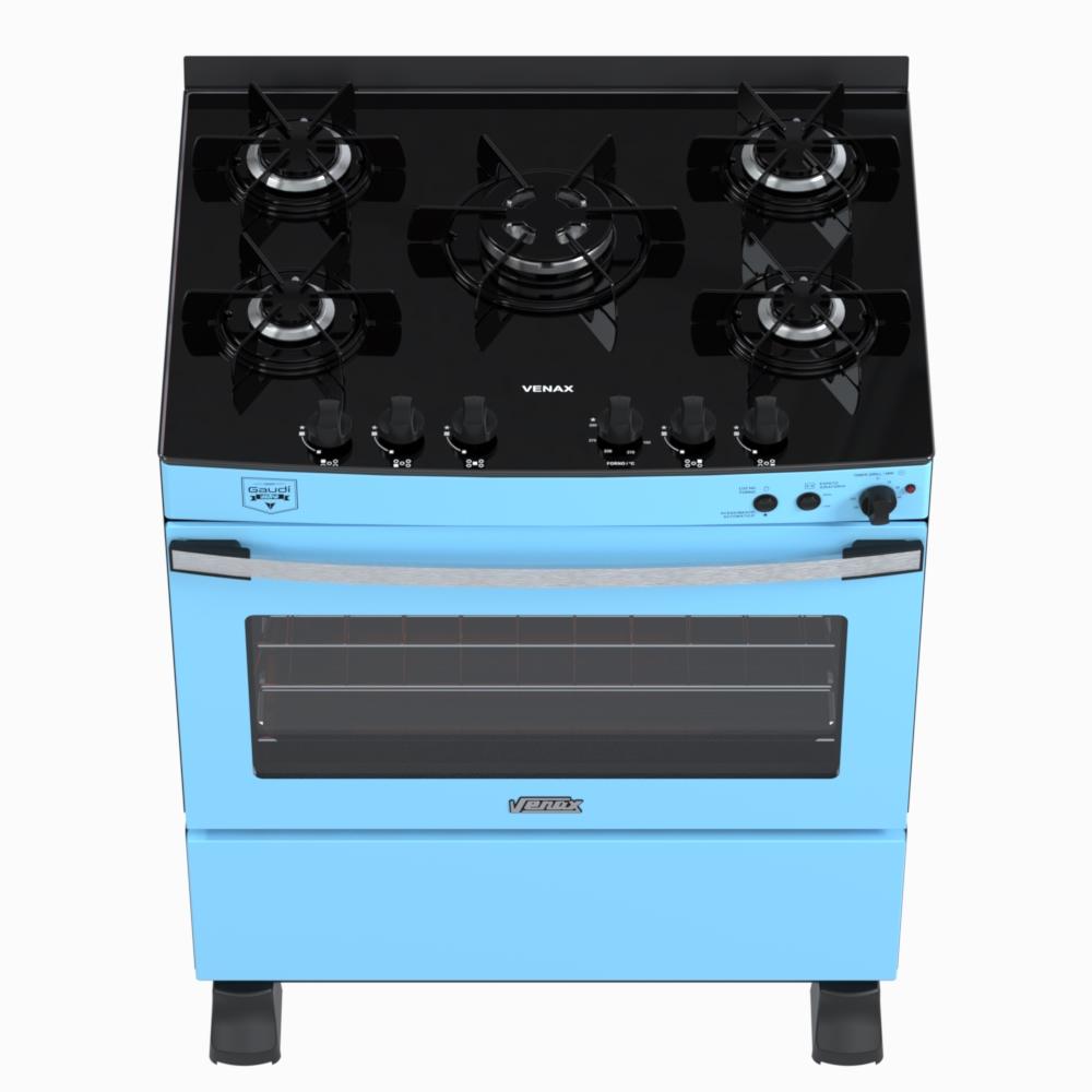 Fogao a Gas 5 Bocas Venax Gaudi Vetro Vitreo Azul
