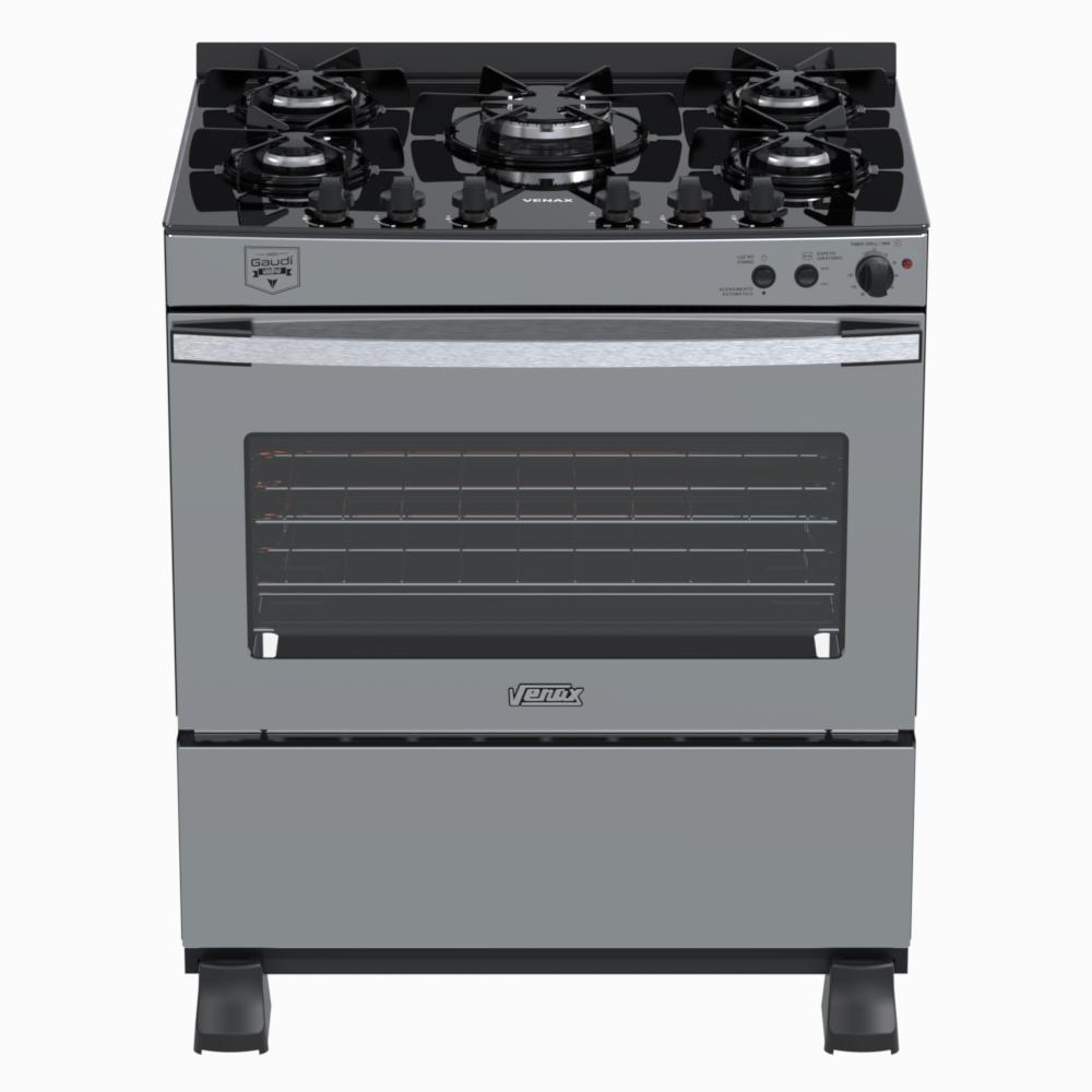 Fogao a Gas 5 Bocas Venax Gaudi Vetro Vitreo Inox