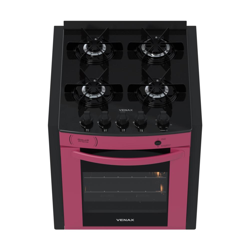 Fogao a Gas de Embutir 4 Bocas Venax Gaudi Prisma Vitreo Pink