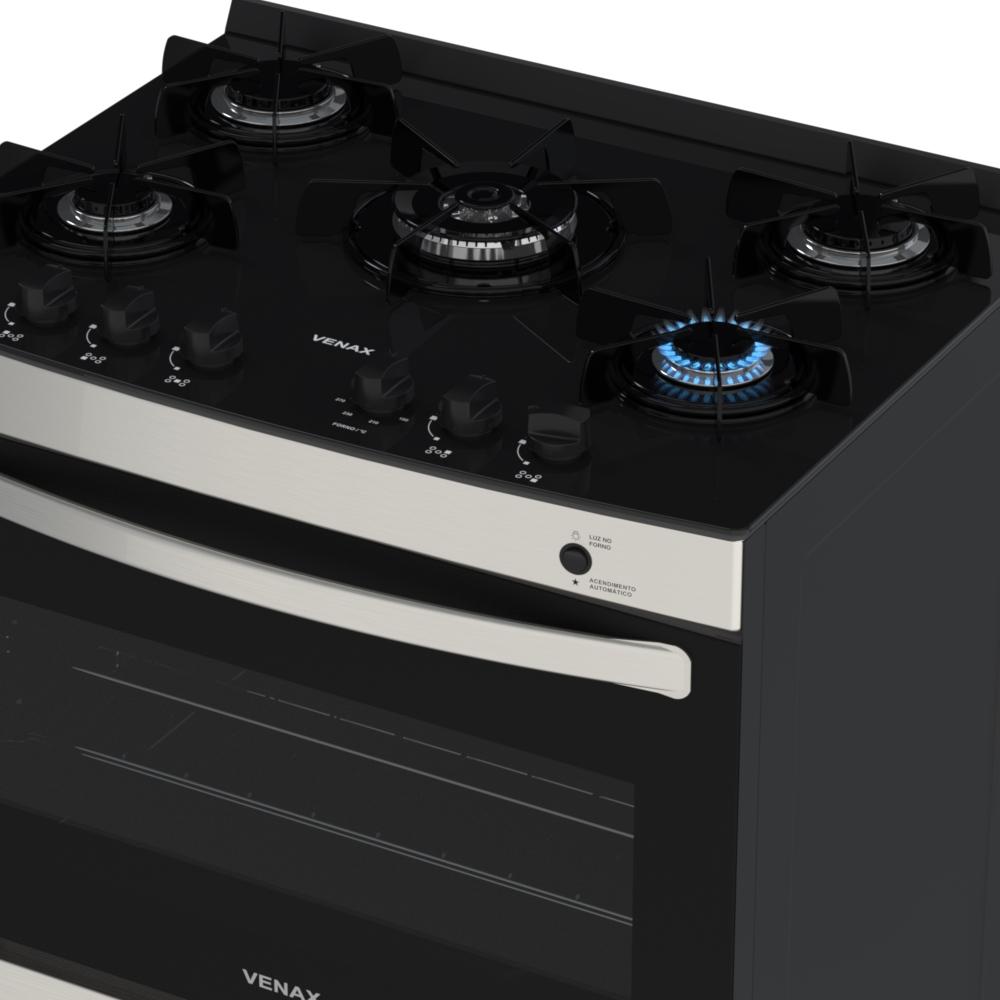 Fogao a Gas 5 Bocas Venax Gaudi Vitreo Inox