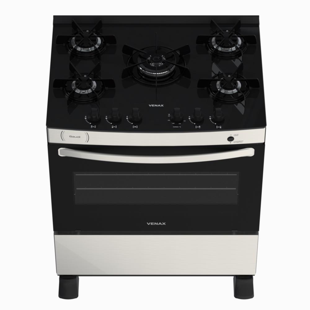 Fogao a Gas 5 Bocas Venax Gaudi Vitreo Inox