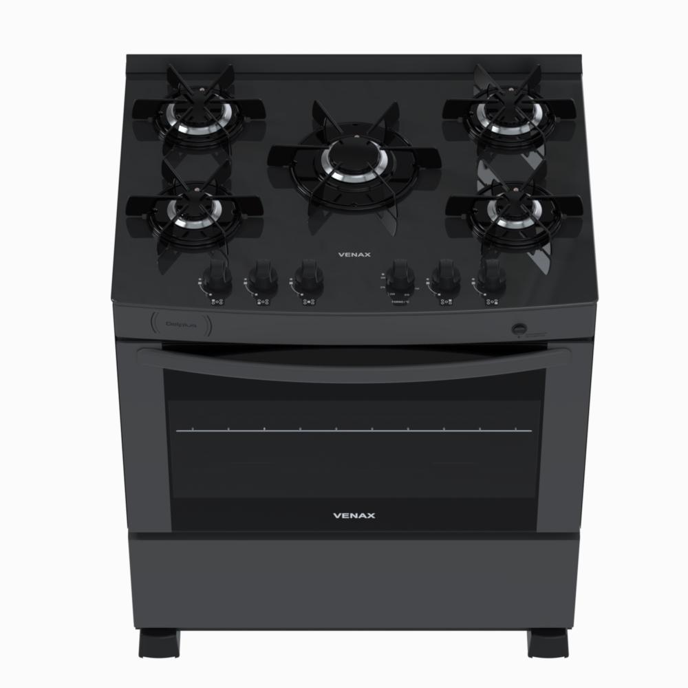 Fogao a Gas 5 Bocas Venax Delplus Vitreo BL Grafite