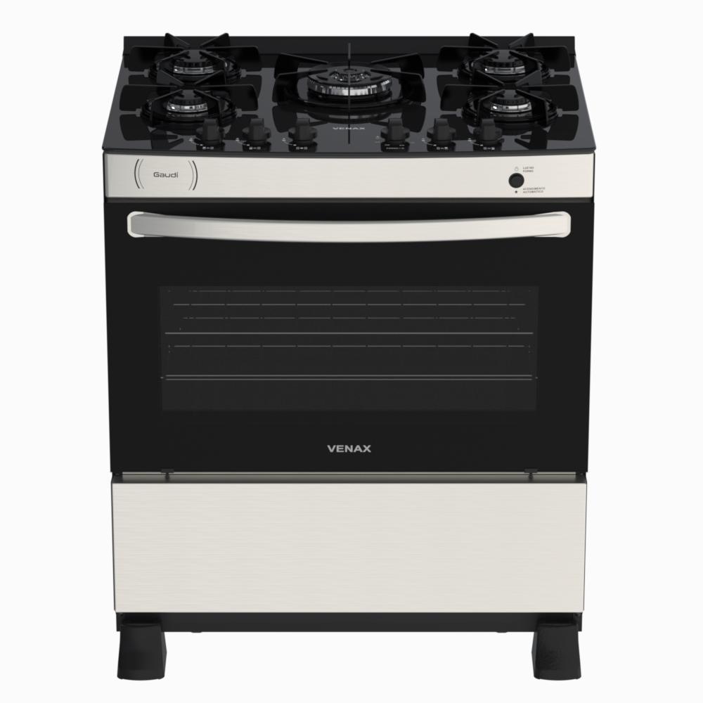 Fogao a Gas 5 Bocas Venax Gaudi Vitreo Inox