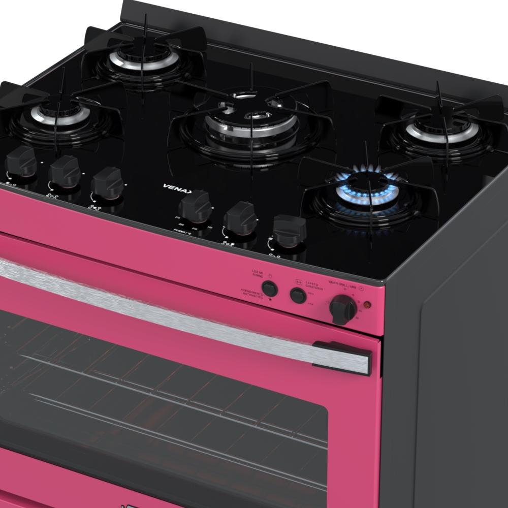 Fogao a Gas 5 Bocas Venax Gaudi Vetro Vitreo Pink