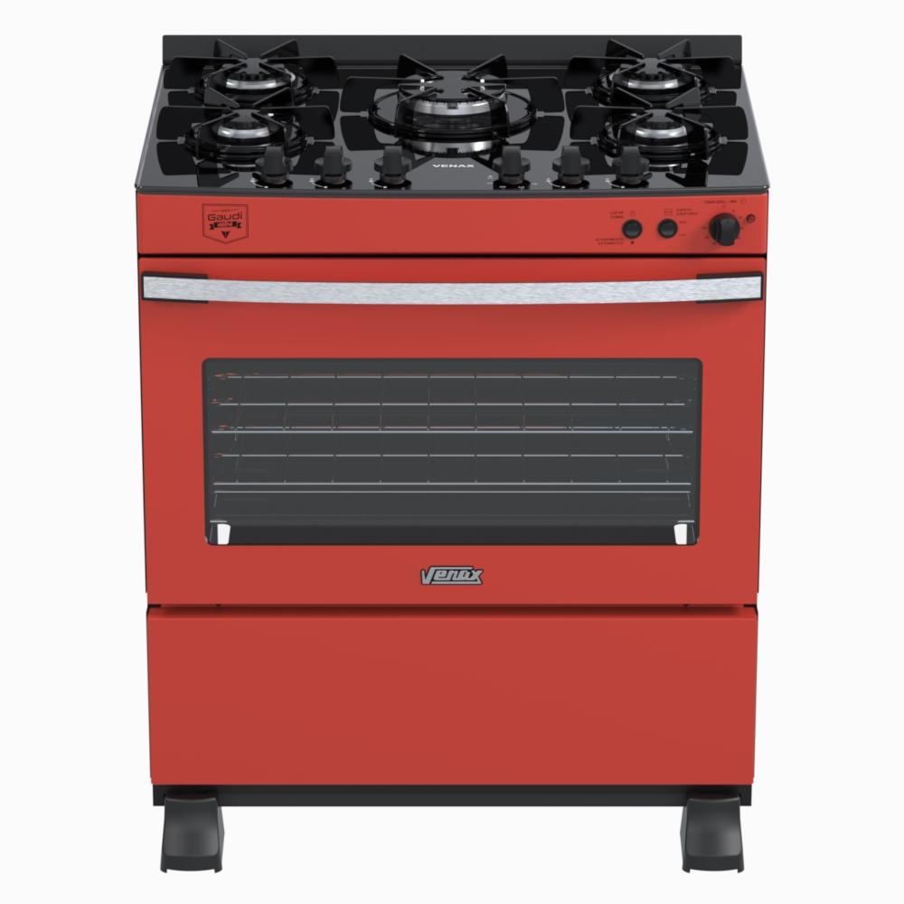 Fogao a Gas 5 Bocas Venax Gaudi Vetro Vitreo Vermelho