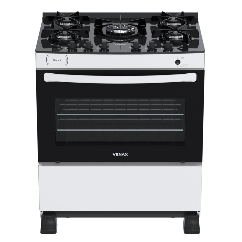 Fogao a Gas 5 Bocas Venax Gaudi Vitreo Branco