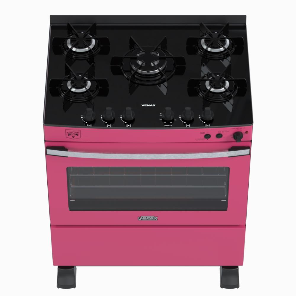 Fogao a Gas 5 Bocas Venax Gaudi Vetro Vitreo Pink