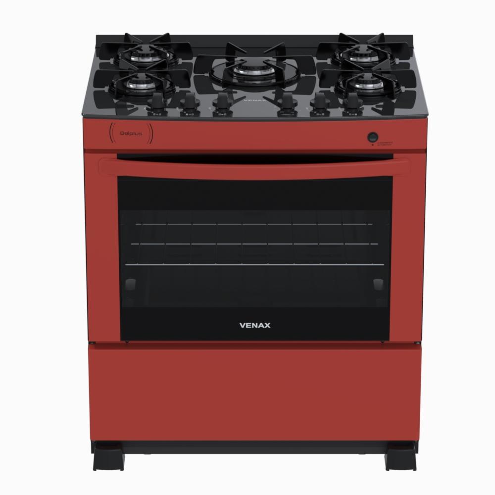 Fogao a Gas 5 Bocas Venax Delplus Vitreo BL Vermelho