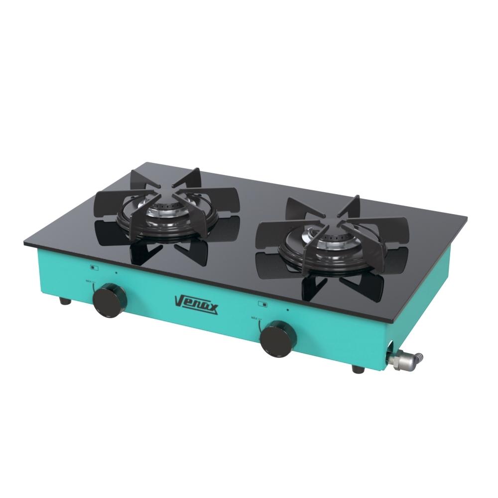 Fogao a Gas Portatil 2 Bocas Venax Flamalar Vitreo Verde