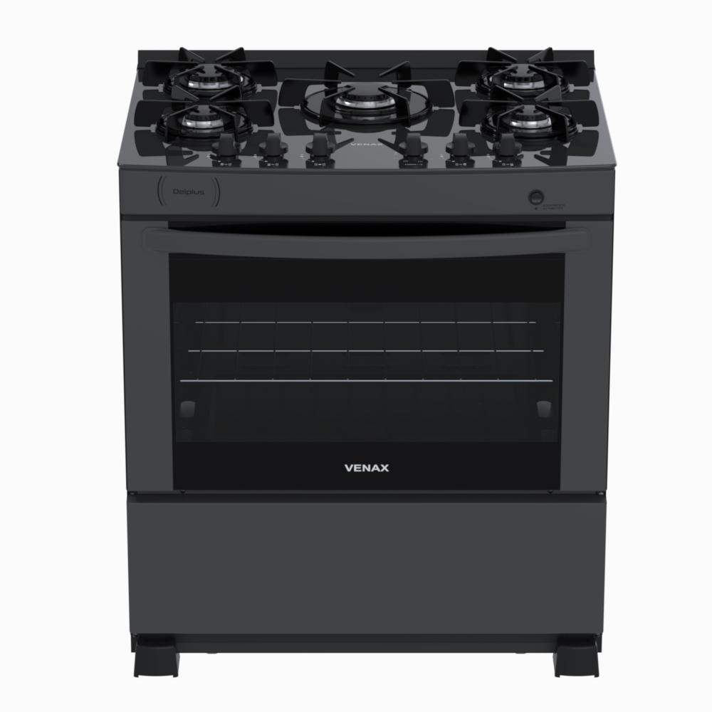 Fogao a Gas 5 Bocas Venax Delplus Vitreo BL Grafite