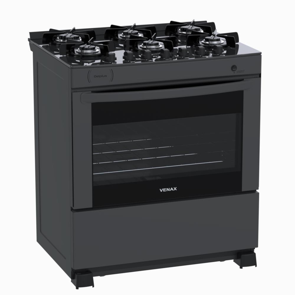 Fogao a Gas 6 Bocas Venax Delplus Vitreo BL Grafite