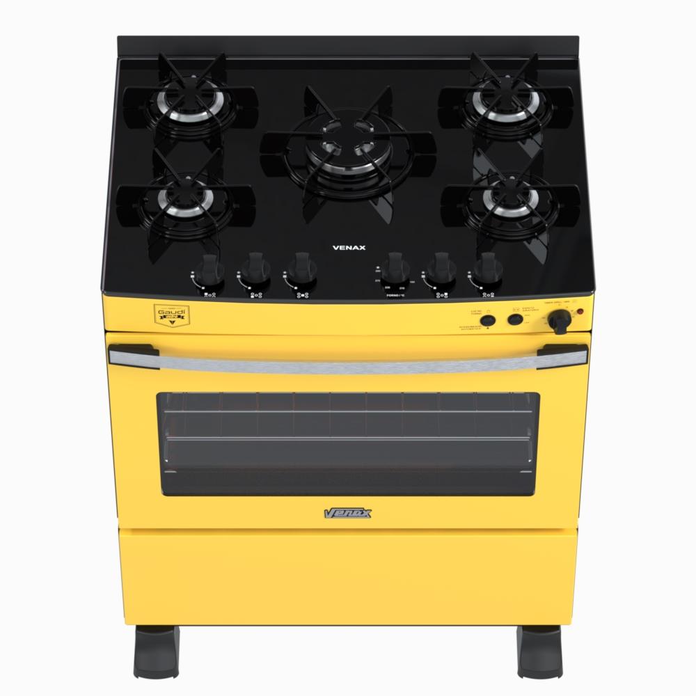 Fogao a Gas 5 Bocas Venax Gaudi Vetro Vitreo Amarelo