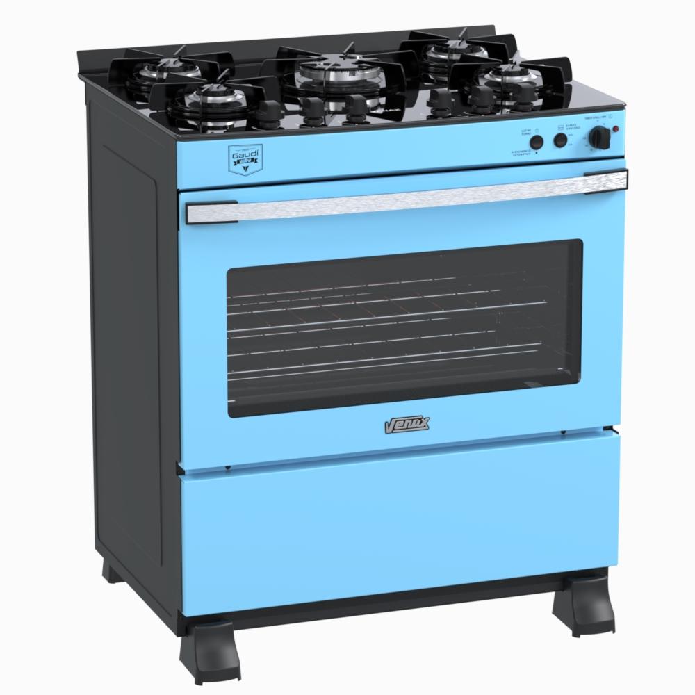 Fogao a Gas 5 Bocas Venax Gaudi Vetro Vitreo Azul