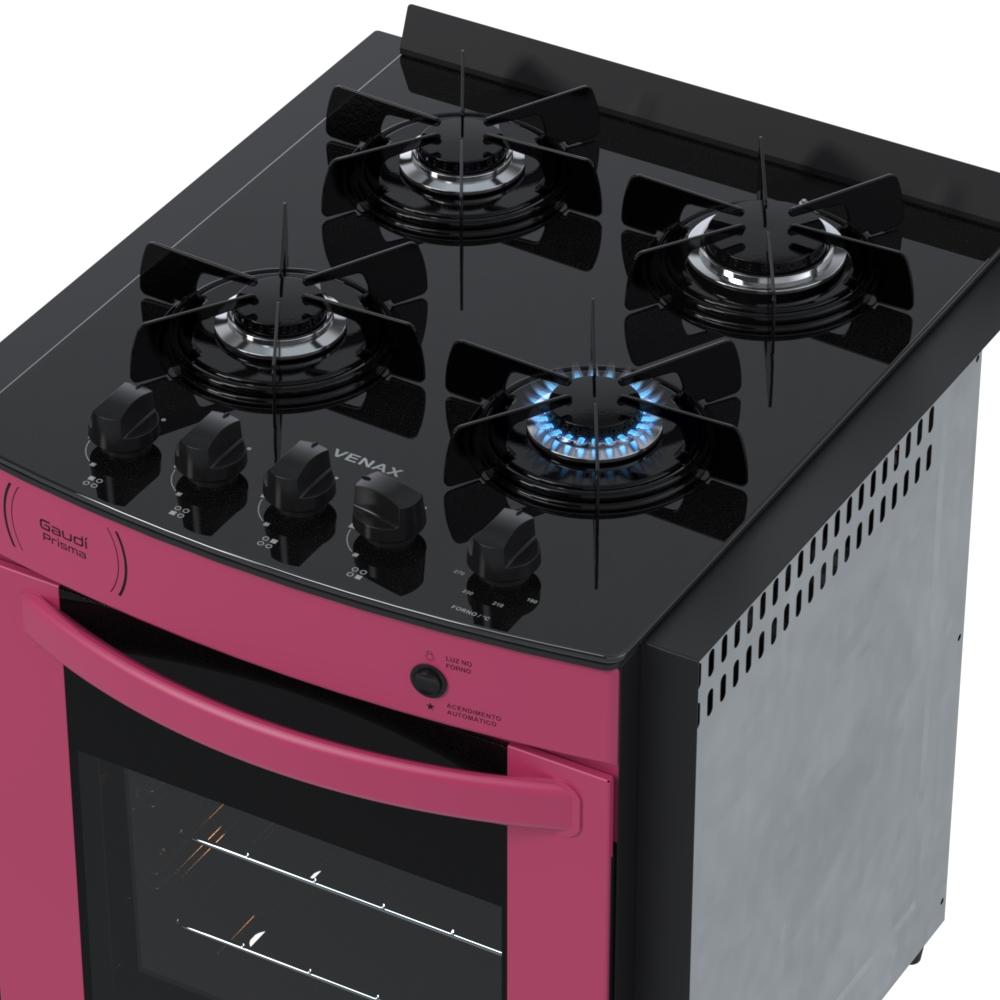 Fogao a Gas de Embutir 4 Bocas Venax Gaudi Prisma Vitreo Pink