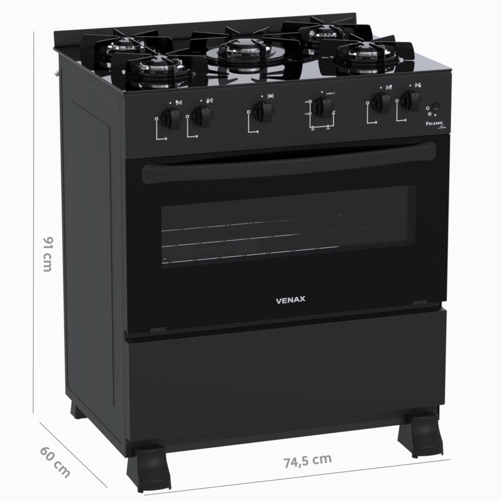 Fogao a Gas 5 Bocas Venax Picasso Line Preto
