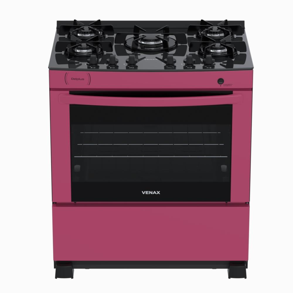 Fogao a Gas 5 Bocas Venax Delplus Vitreo BL Pink
