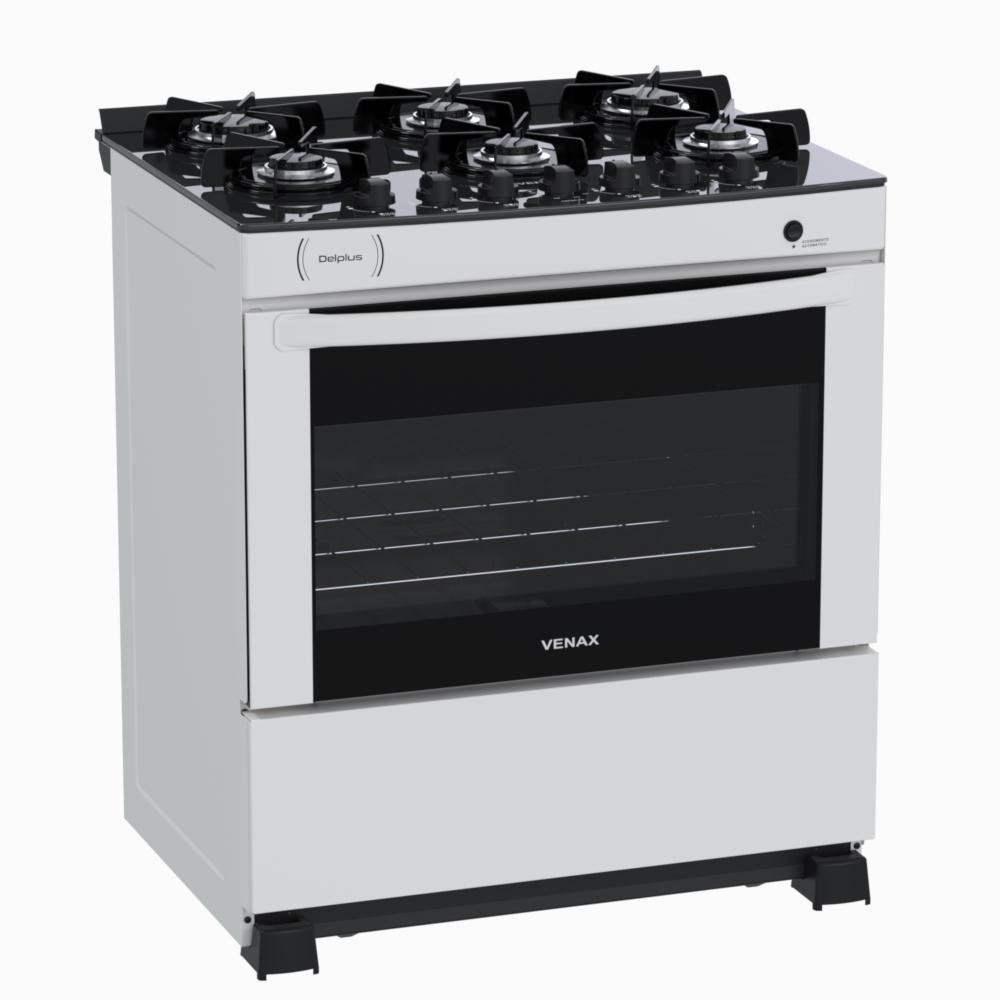 Fogao a Gas 6 Bocas Venax Delplus Vitreo BL Branco