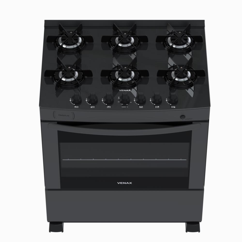 Fogao a Gas 6 Bocas Venax Delplus Vitreo BL Grafite