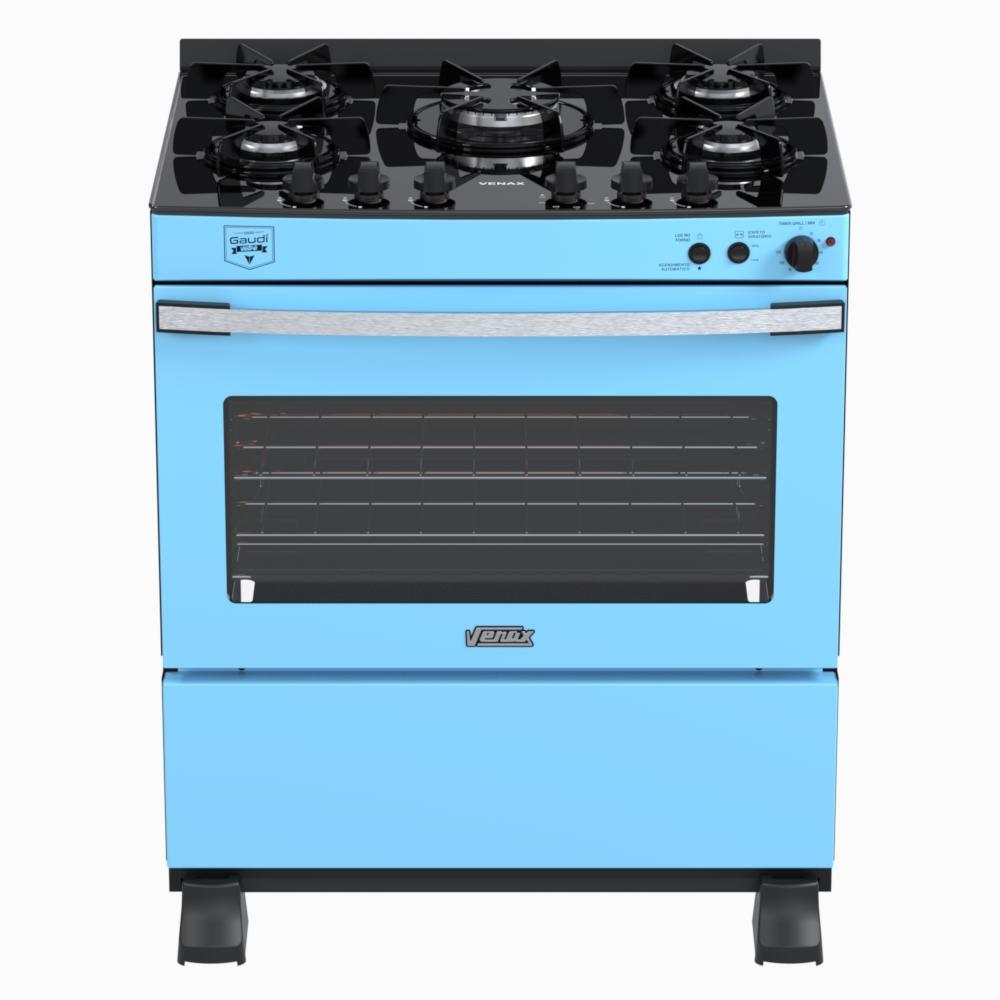 Fogao a Gas 5 Bocas Venax Gaudi Vetro Vitreo Azul