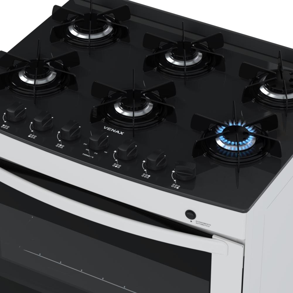 Fogao a Gas 6 Bocas Venax Delplus Vitreo BL Branco