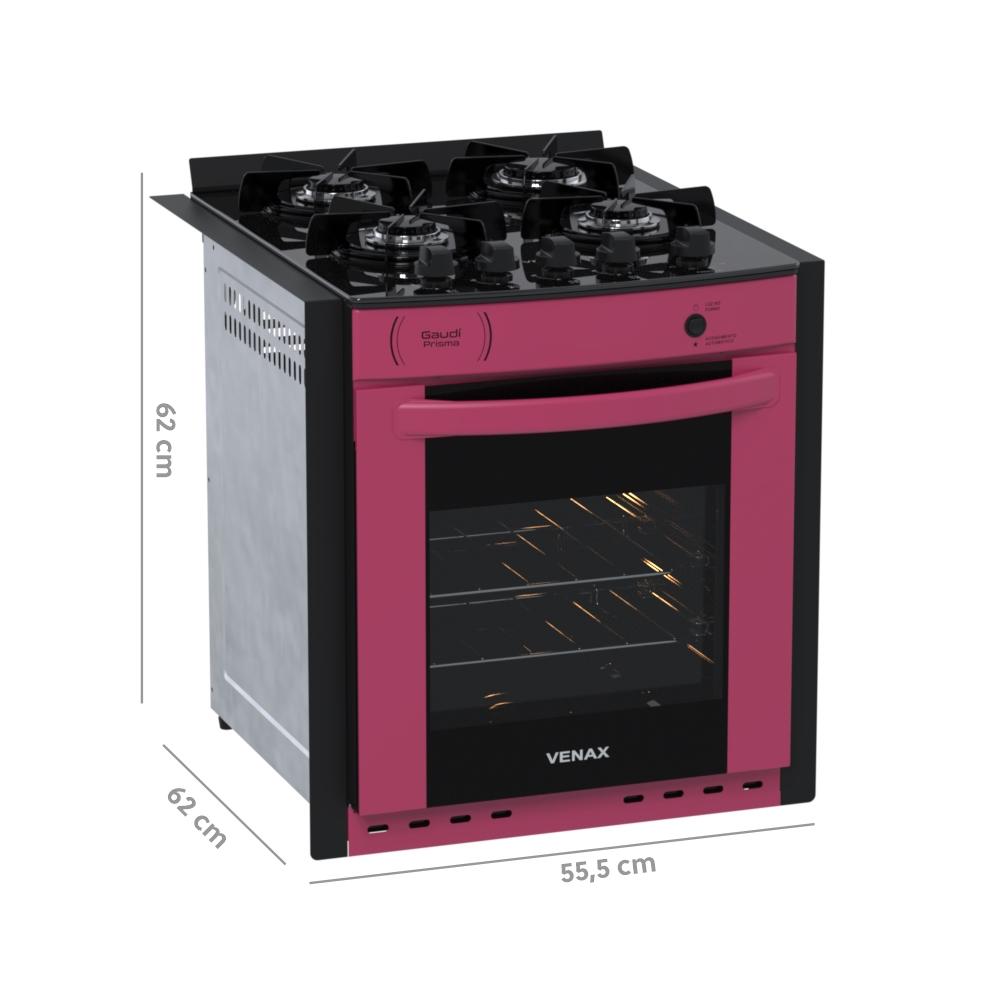 Fogao a Gas de Embutir 4 Bocas Venax Gaudi Prisma Vitreo Pink