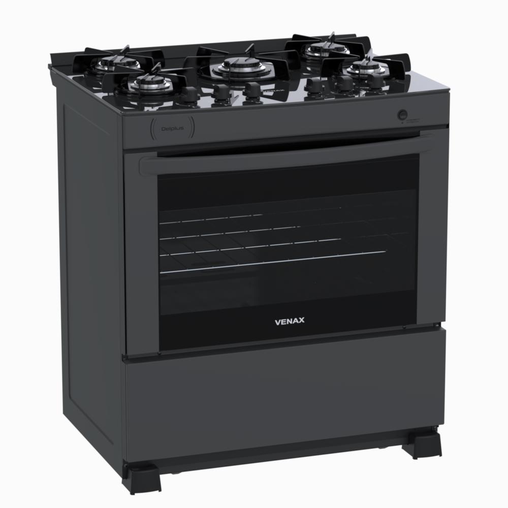 Fogao a Gas 5 Bocas Venax Delplus Vitreo BL Grafite
