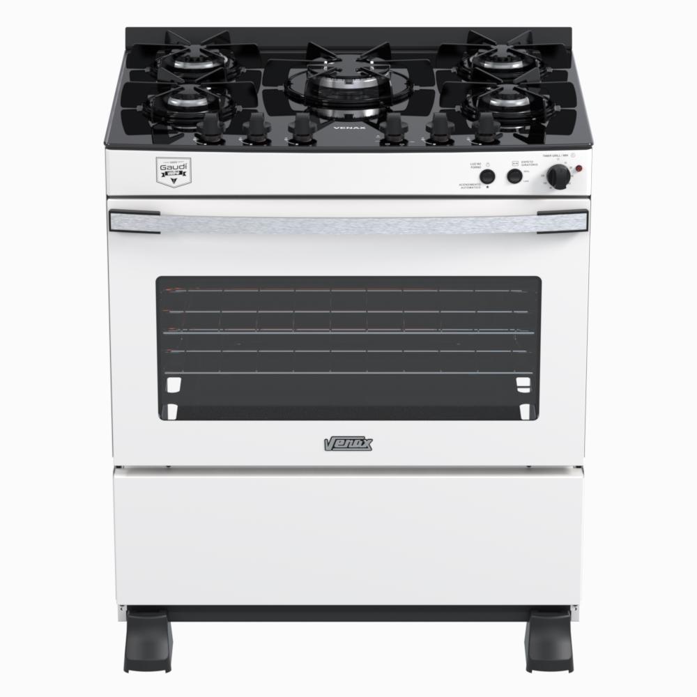 Fogao a Gas 5 Bocas Venax Gaudi Vetro Vitreo Branco