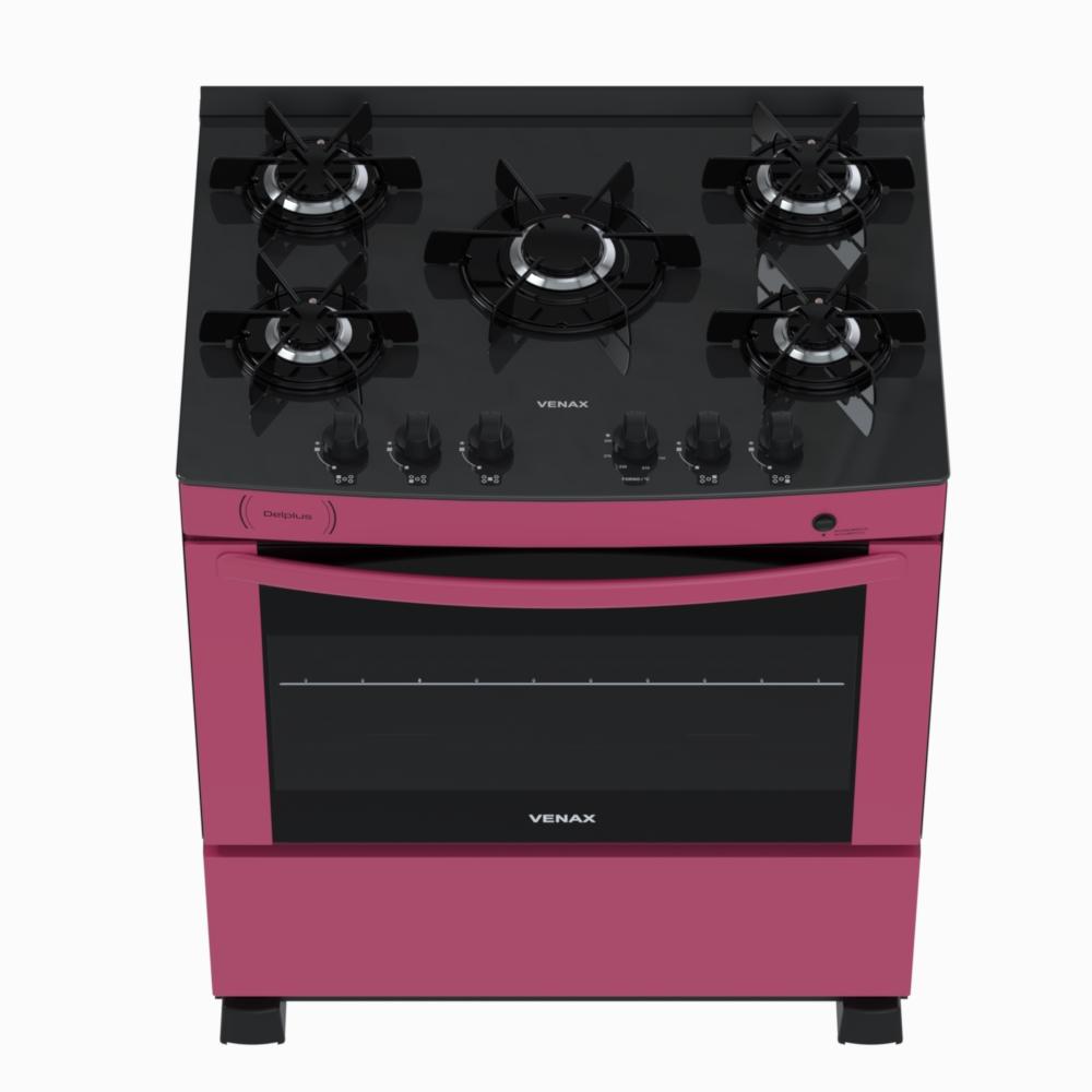 Fogao a Gas 5 Bocas Venax Delplus Vitreo BL Pink