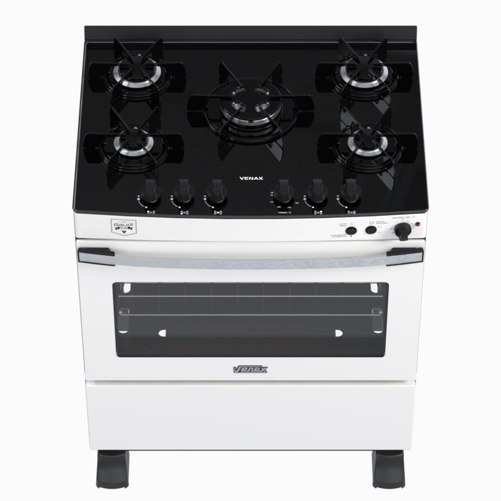 Fogao a Gas 5 Bocas Venax Gaudi Vetro Vitreo Branco