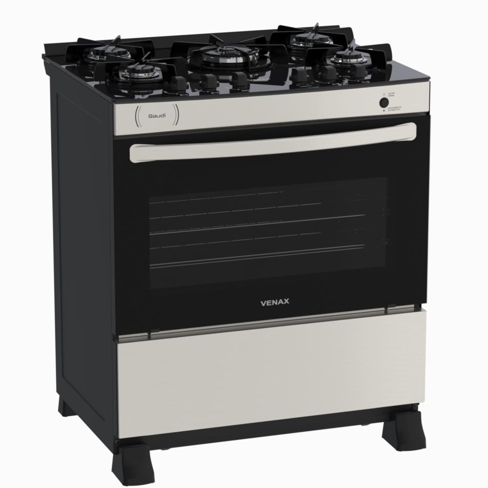 Fogao a Gas 5 Bocas Venax Gaudi Vitreo Inox