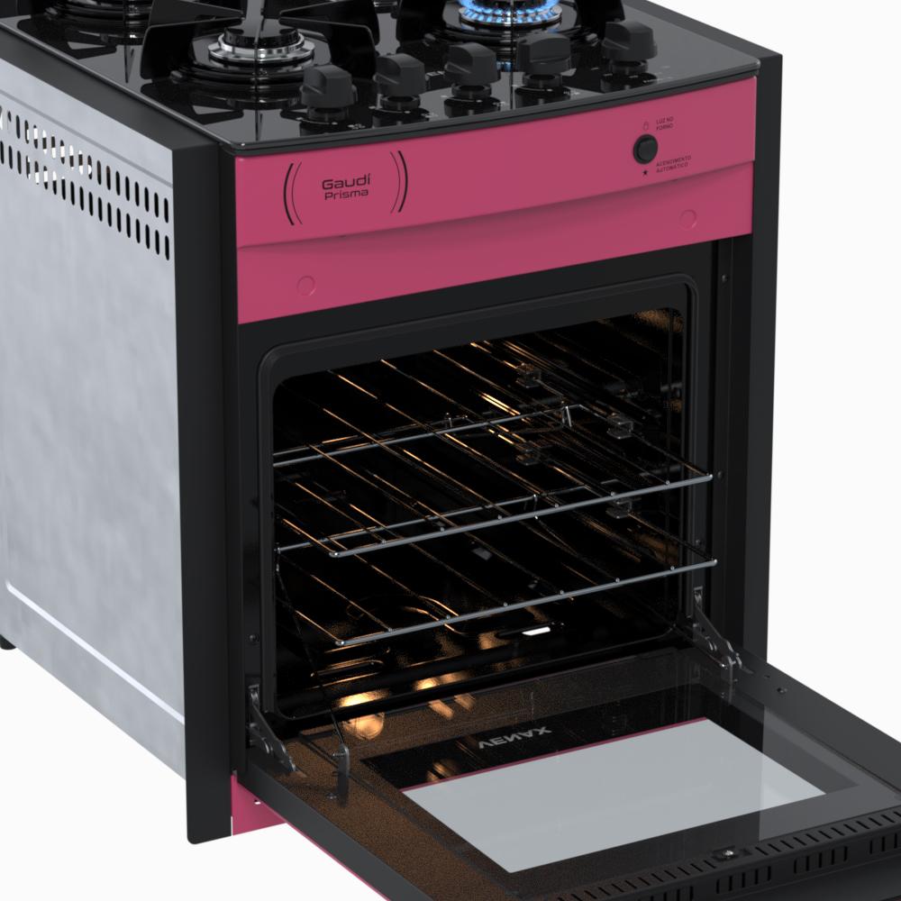 Fogao a Gas de Embutir 4 Bocas Venax Gaudi Prisma Vitreo Pink