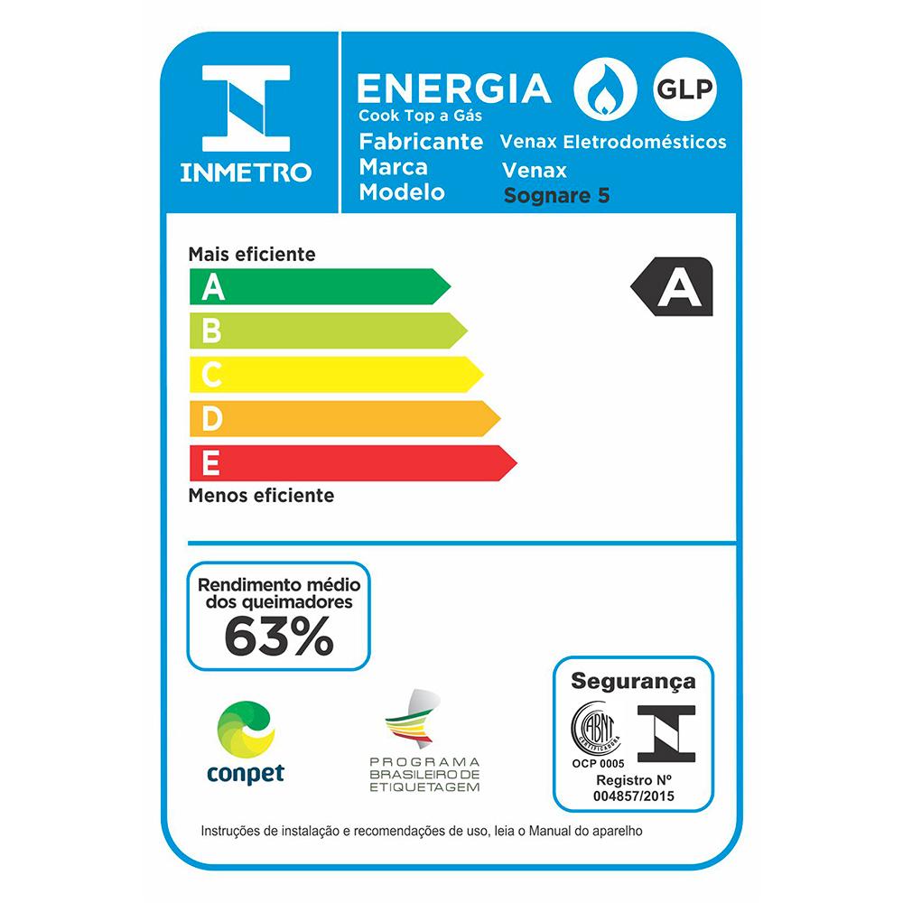 Cooktop a Gas 5 Bocas Venax Sognare Preto