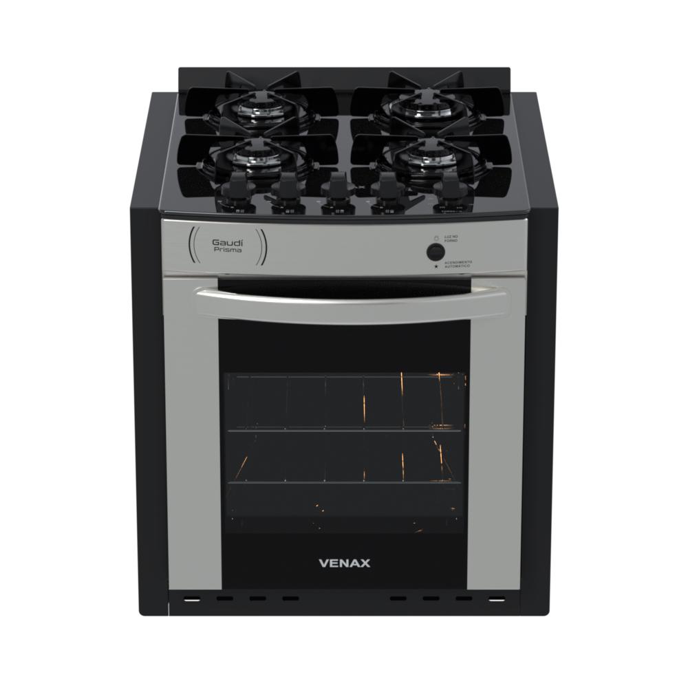 Fogao a Gas de Embutir 4 Bocas Venax Gaudi Prisma Vitreo Inox