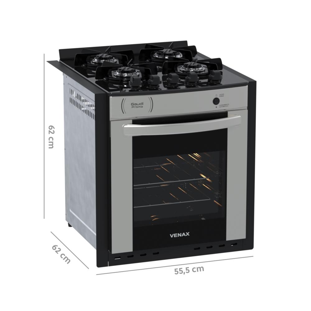 Fogao a Gas de Embutir 4 Bocas Venax Gaudi Prisma Vitreo Inox