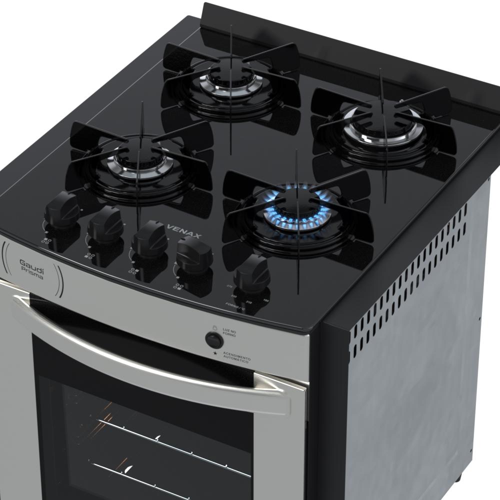 Fogao a Gas de Embutir 4 Bocas Venax Gaudi Prisma Vitreo Inox