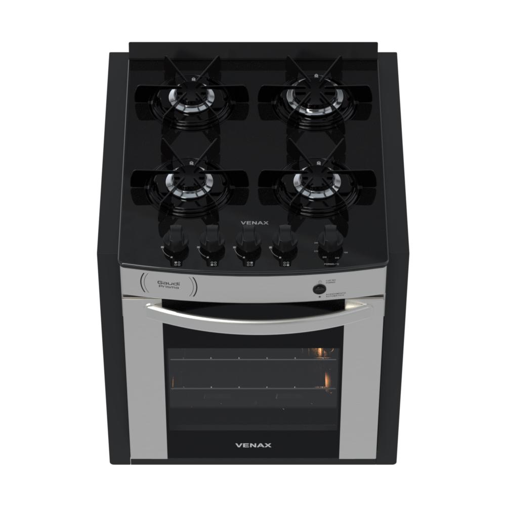 Fogao a Gas de Embutir 4 Bocas Venax Gaudi Prisma Vitreo Inox