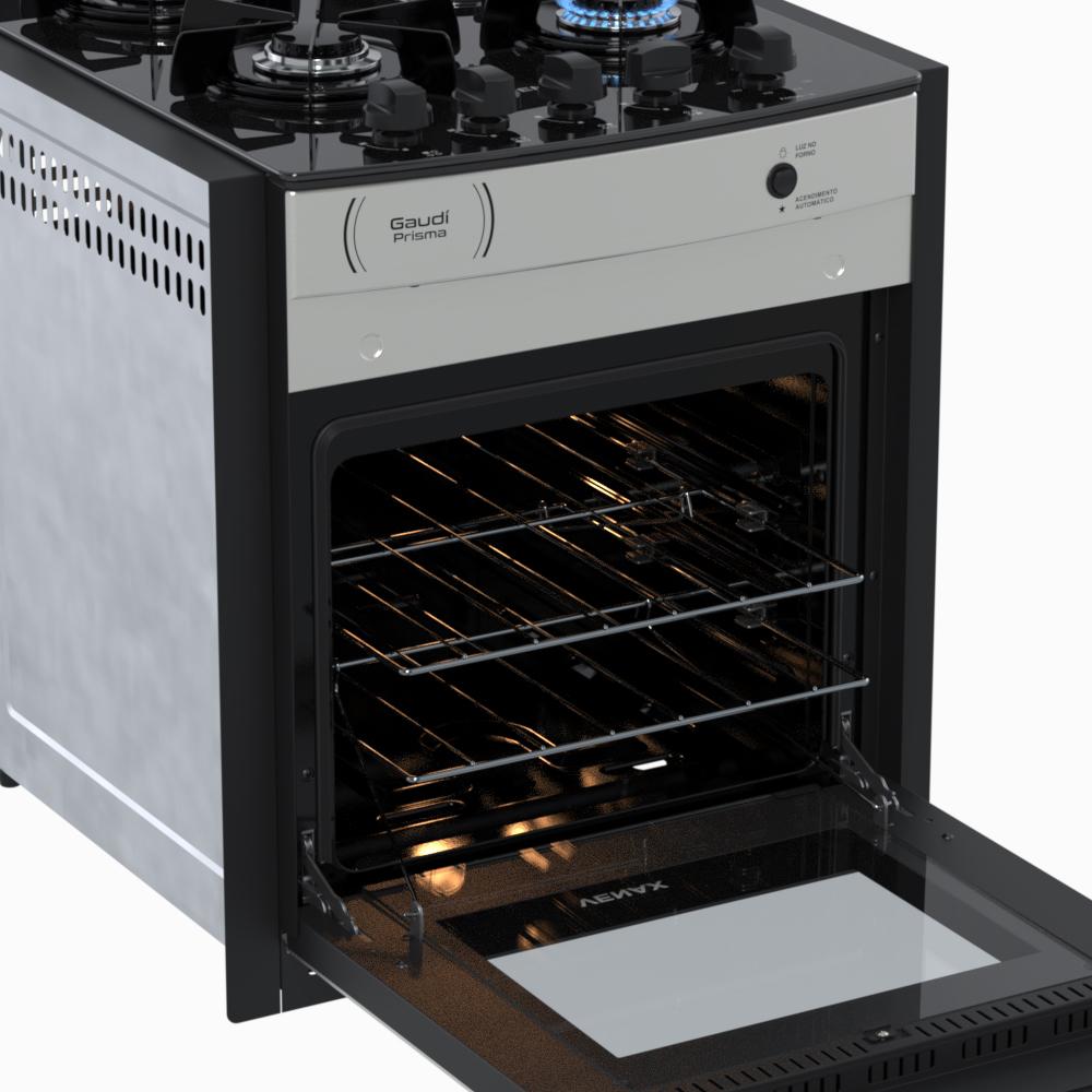 Fogao a Gas de Embutir 4 Bocas Venax Gaudi Prisma Vitreo Inox