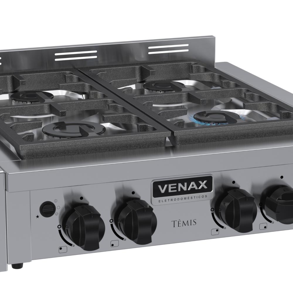 Fogao a Gas de Embutir de Bancada 4 Bocas Venax Temis Inox