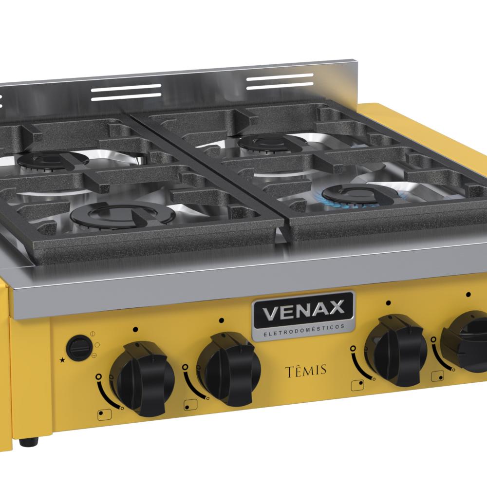 Fogao a Gas de Embutir de Bancada 4 Bocas Venax Temis Amarelo