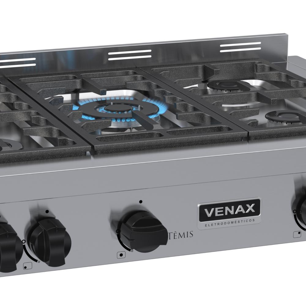 Fogao a Gas de Embutir de Bancada 5 Bocas Venax Temis Inox