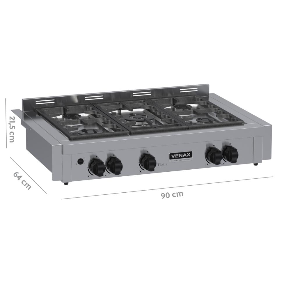 Fogao a Gas de Embutir de Bancada 5 Bocas Venax Temis Inox