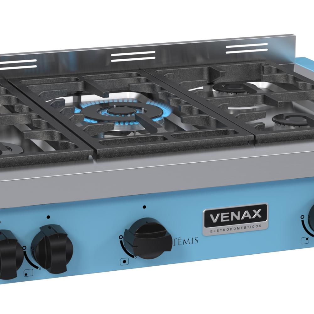 Fogao a Gas de Embutir de Bancada 5 Bocas Venax Temis Azul