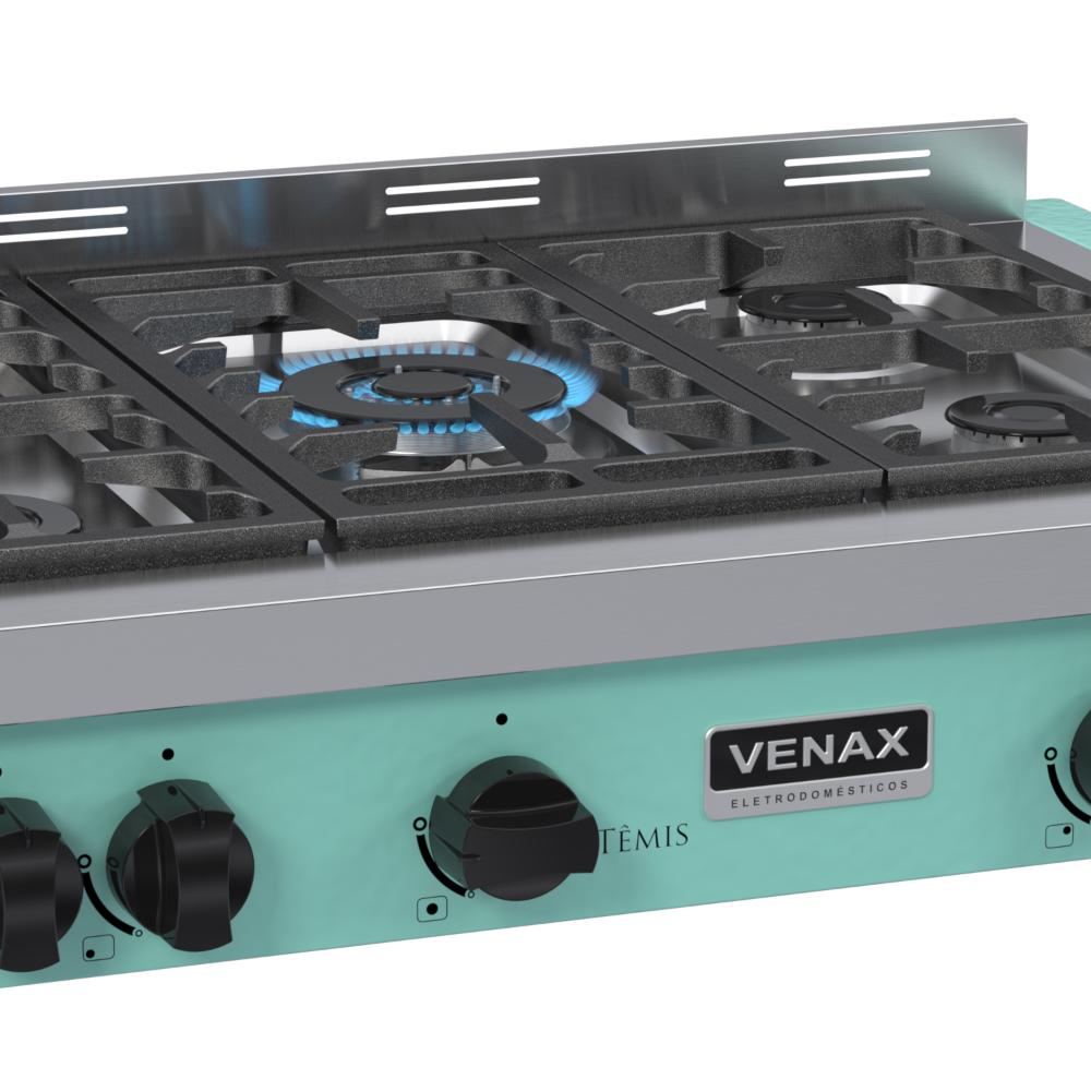 Fogao a Gas de Embutir de Bancada 5 Bocas Venax Temis Verde