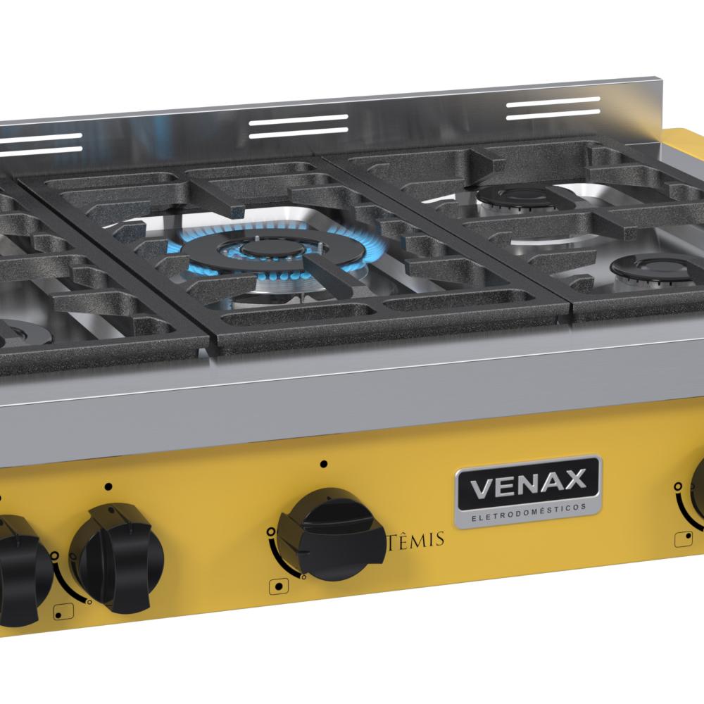 Fogao a Gas de Embutir de Bancada 5 Bocas Venax Temis Amarelo
