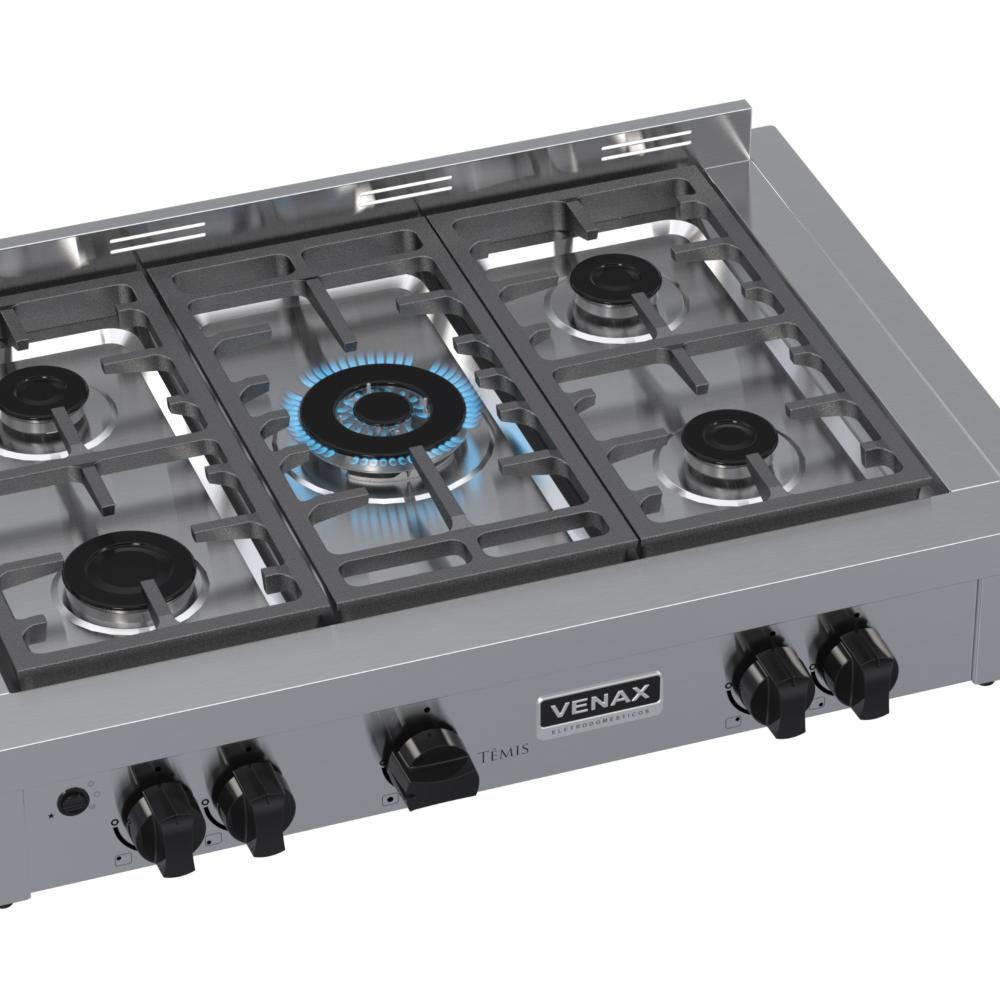 Fogao a Gas de Embutir de Bancada 5 Bocas Venax Temis Inox