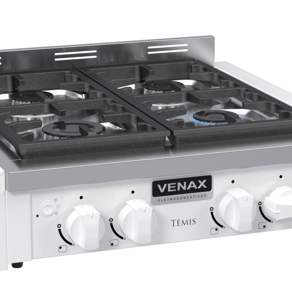 Fogao a Gas de Embutir de Bancada 4 Bocas Venax Temis Branco