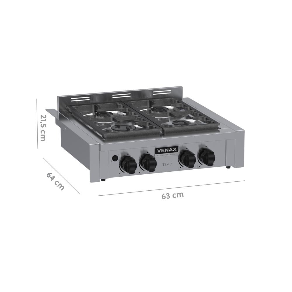 Fogao a Gas de Embutir de Bancada 4 Bocas Venax Temis Inox