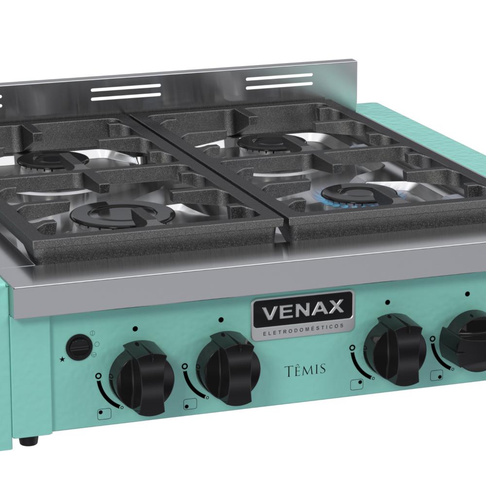 Fogao a Gas de Embutir de Bancada 4 Bocas Venax Temis Verde