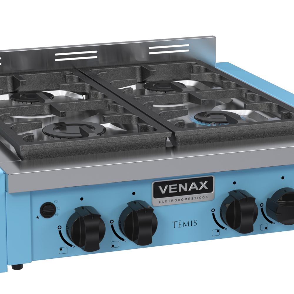 Fogao a Gas de Embutir de Bancada 4 Bocas Venax Temis Azul