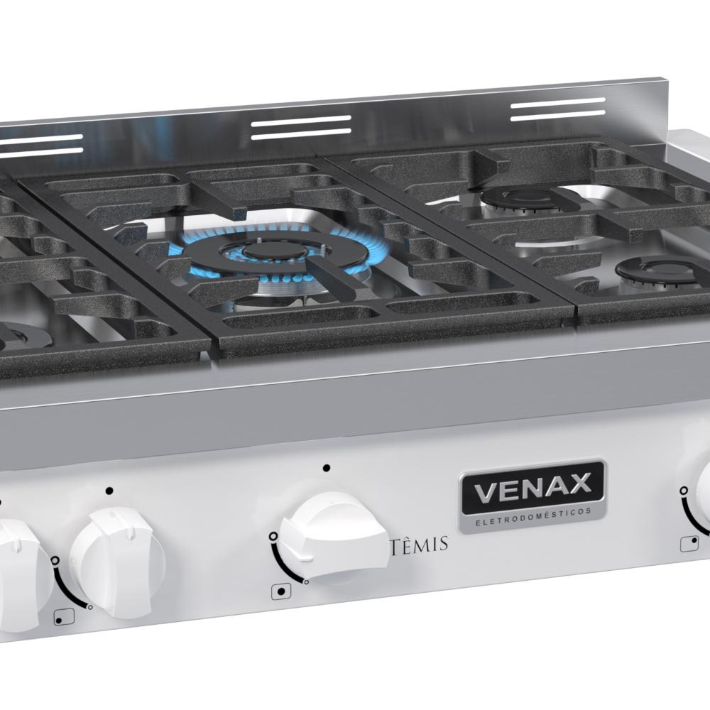 Fogao a Gas de Embutir de Bancada 5 Bocas Venax Temis Branco
